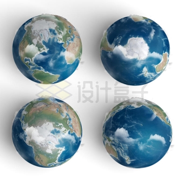 定位在大西洋南极北极和太平洋的3D地球模型1678670PSD免抠图片素材