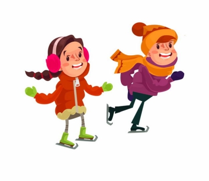 冬天滑冰溜冰的两个卡通男孩女孩2429136EPS图片免抠素材