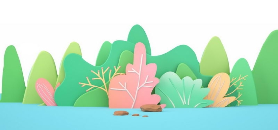 漂亮的3D剪纸叠加风格的青山绿水森林风景8574816png免抠图片素材