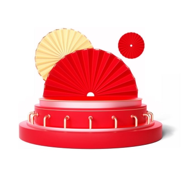 3D立体金色红色扇形装饰红色圆形展台8325584免抠图片素材
