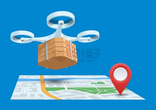无人机送餐地图和定位标志png图片免抠矢量素材