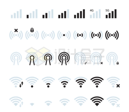 各种WiFi手机信号强弱数据上传下载信号图标5824110矢量图片免抠素材