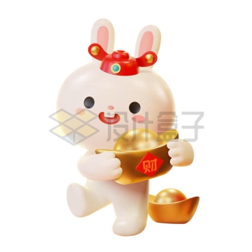 兔年新年春节卡通小兔子捧着金元宝3D模型6916817矢量图片免抠素材