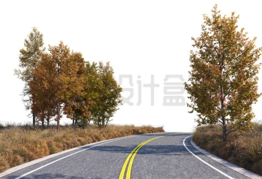 秋天公路道路马路两旁的草地和大树风景6717458PSD免抠图片素材