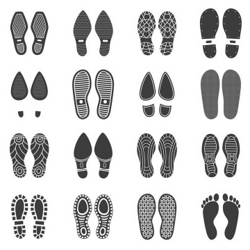 16款黑色的各种不同鞋底印足迹脚印图案图片免抠素材
