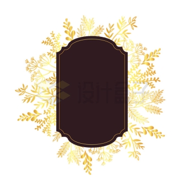 金色树叶装饰的黑色文本框信息框9548910矢量图片免抠素材