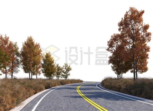 秋天公路道路马路两旁的草地和大树风景1159330PSD免抠图片素材