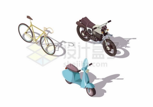 2.5D风格自行车摩托车和电动车1591976矢量图片免抠素材