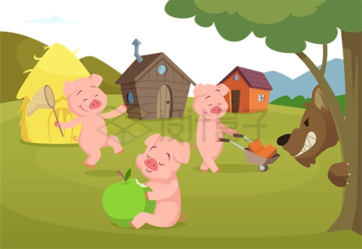 三只小猪童话故事建造房子儿童故事插画4226531矢量图片免抠素材