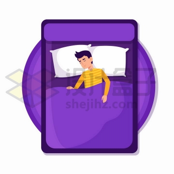 俯视视角紫色床上正在睡觉的卡通男人png图片免抠矢量素材