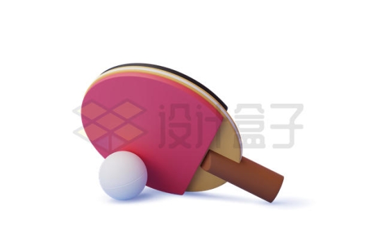 红色的乒乓球拍和乒乓球3D模型4324098矢量图片免抠素材