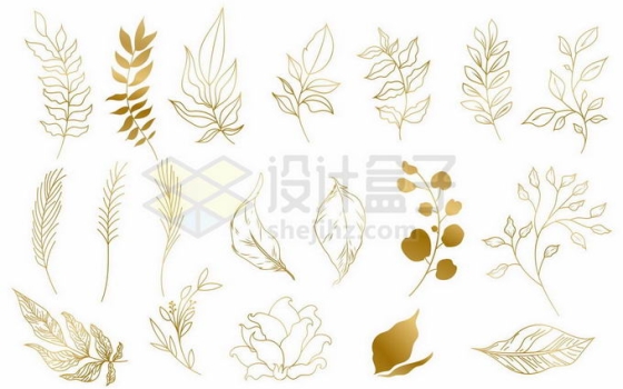 各种金色线条组成的树叶金叶子4884502矢量图片免抠素材