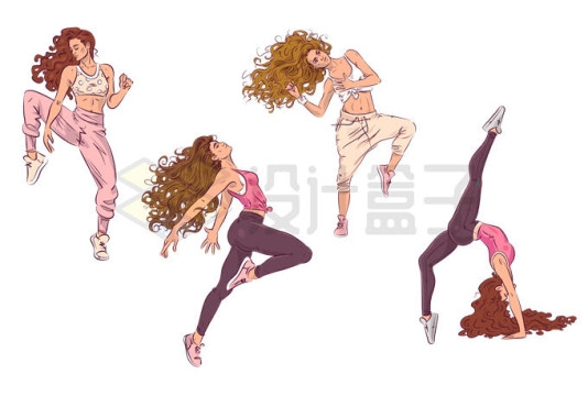 嘻哈风格跳街舞的卡通女孩美女手绘插画3842633矢量图片免抠素材