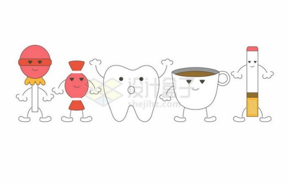 卡通糖果咖啡香烟对牙齿的伤害2580353矢量图片免抠素材