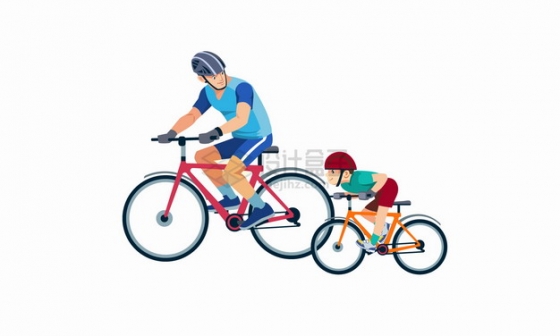 卡通爸爸和儿子骑自行车父亲节亲子关系png图片素材