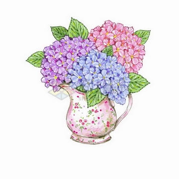 母亲节花瓶中的三种颜色的鲜花康乃馨彩绘插画png图片免抠矢量素材