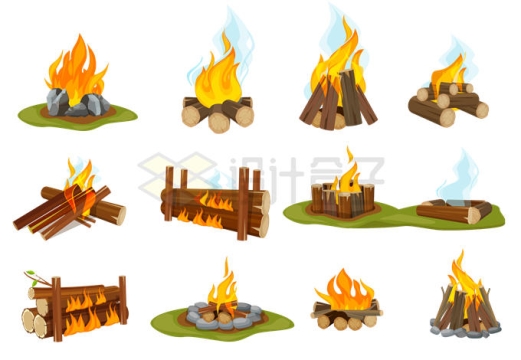 各种燃烧的火焰篝火木头4716155矢量图片免抠素材