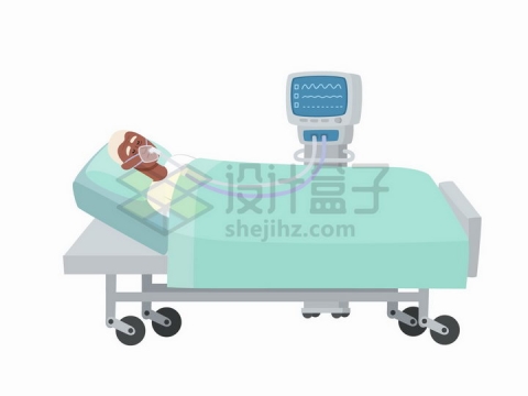 病床上使用呼吸机抢救的新型冠状病毒肺炎病人png图片免抠矢量素材