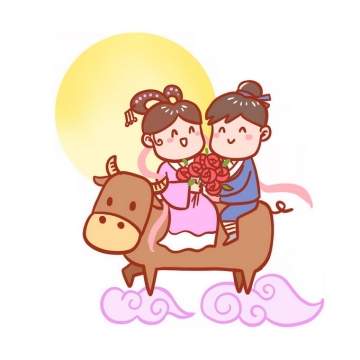 七夕情人节骑着牛的卡通牛郎织女6825806矢量图片免抠素材免费下载