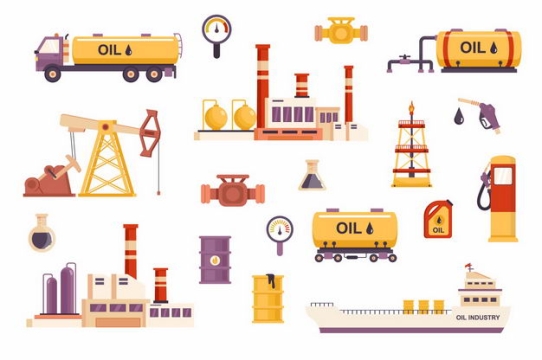 各种石油开采油罐车化工厂石油工业油轮等3713973矢量图片免抠素材