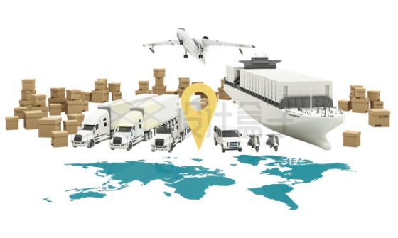 货物卡车轮船飞机等全球贸易网络3D模型8825005PSD免抠图片素材