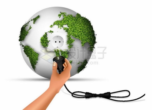 绿色植物充当陆地的地球和插座象征了绿色环保能源4645749矢量图片免抠素材