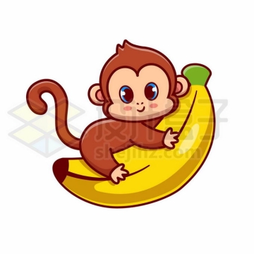 超可爱卡通小猴子抱着香蕉6239134矢量图片免抠素材免费下载