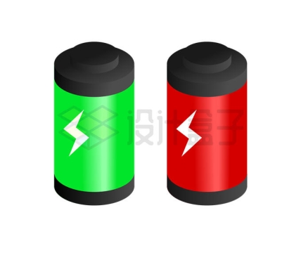 绿色和红色圆柱形三元锂电池7885214矢量图片免抠素材