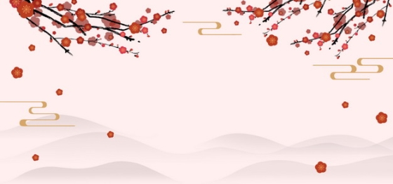 红色梅花枝和远山中国风横版背景471062PSD图片免抠素材
