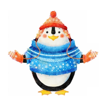 冬天穿着毛线衣戴着帽子和手套的卡通企鹅5315875免抠图片素材