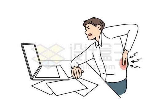 坐在电脑前面腰酸背痛的上班族久坐族手绘线条插画1561577矢量图片免抠素材