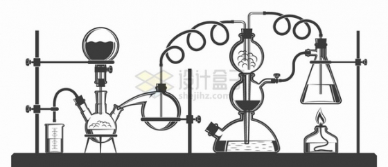启普发生器蒸馏烧瓶锥形瓶酒精灯烧杯等化学实验仪器手绘插画png图片素材