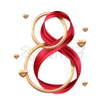 红色丝带丝绸和两个涛在一起的圆环铜环组成的数字八2192401矢量图片免抠素材