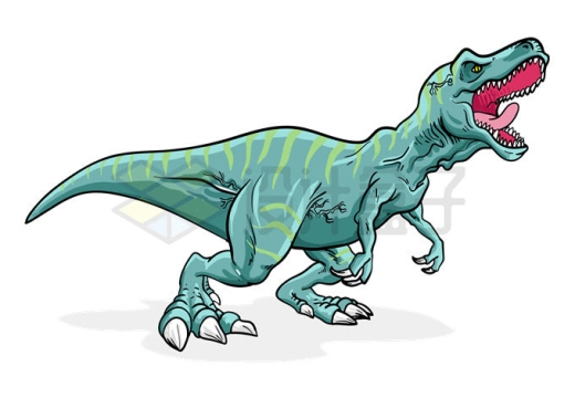 一头绿色霸王龙张牙舞爪顶级食肉恐龙插画7215268矢量图片免抠素材