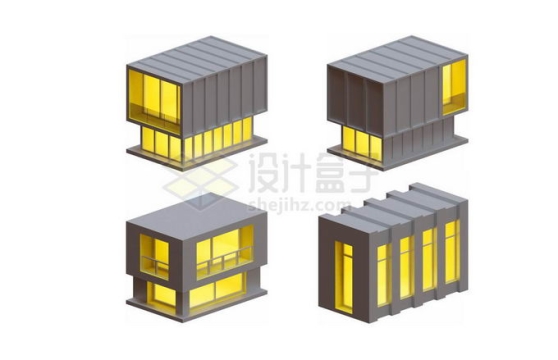 4款亮灯的方形艺术建筑物3D模型7976194PSD免抠图片素材