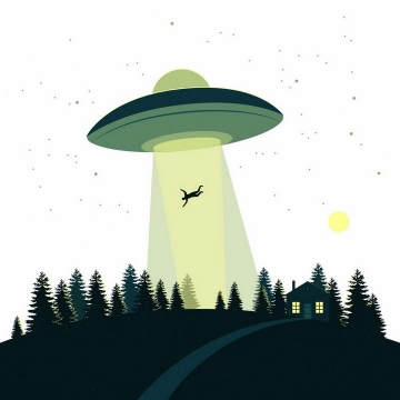 卡通绿色不明飞行物UFO飞碟绑架了一个人事件png图片免抠矢量素材