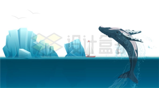 南极北极地区跳跃出海面的座头鲸大翅鲸插画5169201矢量图片免抠素材