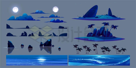 各种夜晚的卡通风景海岛月亮7301256矢量图片免抠素材下载