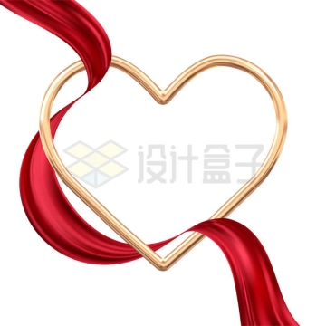 红色丝绸丝带和金属心形图案装饰4441878矢量图片免抠素材