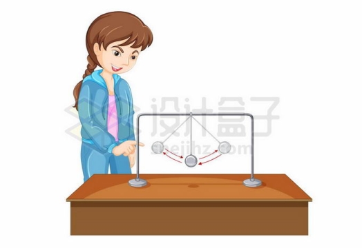 卡通女孩正在做小球摆动实验高中初中物理教学配图1739748矢量图片免抠素材