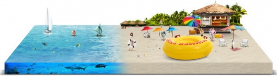 3D立体风格海滩和海洋水体旅游风景区641969png图片素材