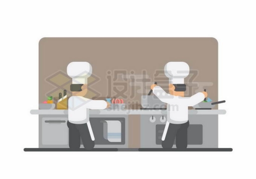 两个卡通厨师正在做菜扁平化风格8639227矢量图片免抠素材