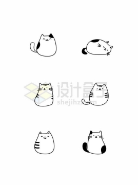 6款超可爱的卡通黑白色猫咪手绘插画7516624矢量图片免抠素材