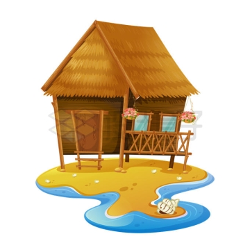 卡通沙滩上的水上木屋草房子旅游民宿酒店7083471矢量图片免抠素材