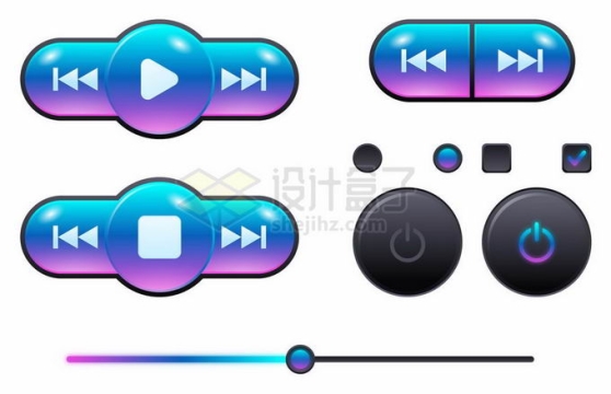 蓝色紫色渐变色风格音乐播放器按钮设计3962074矢量图片素材免费下载