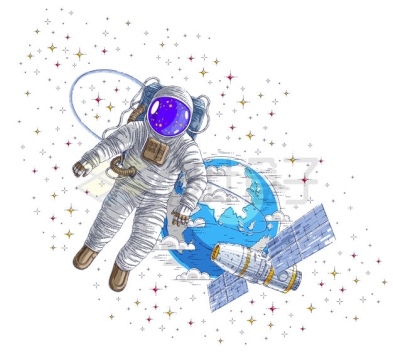 卡通风格从宇宙飞船上出仓活动的航天员插画7225039矢量图片免抠素材