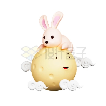 中秋节趴在卡通月亮上的可爱玉兔3D模型8366788PSD免抠图片素材