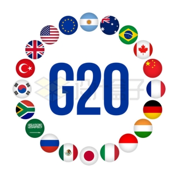 围成一圈的二十国集团G20成员国国旗圆形按钮9498944矢量图片免抠素材