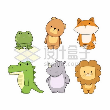 6款可爱青蛙小熊狐狸鳄鱼犀牛狮子等卡通动物儿童插画png图片素材
