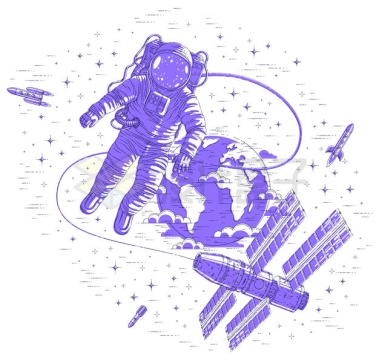 卡通风格从宇宙飞船上出仓活动的航天员插画3741519矢量图片免抠素材